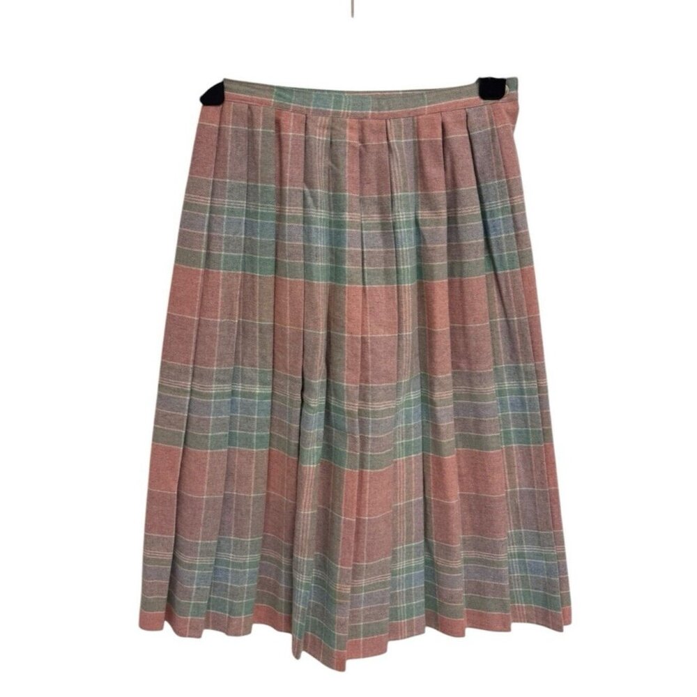 Vintage 60's Claude women's pleated plaid pink long skirt USA Made size 7